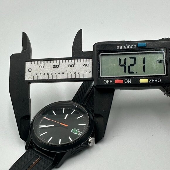 Lacoste Watch Men Black 42MM Round Dial Silicone Band New Battery 9.5" - Picture 10 of 12